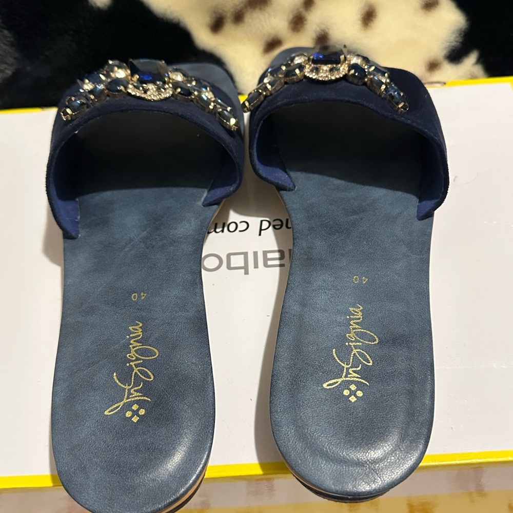 Stylish Navy Embellished Sandals - Picture 3 of 4